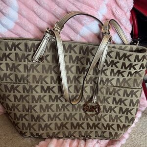 Michael Kors Tan and Brown Logo Tote